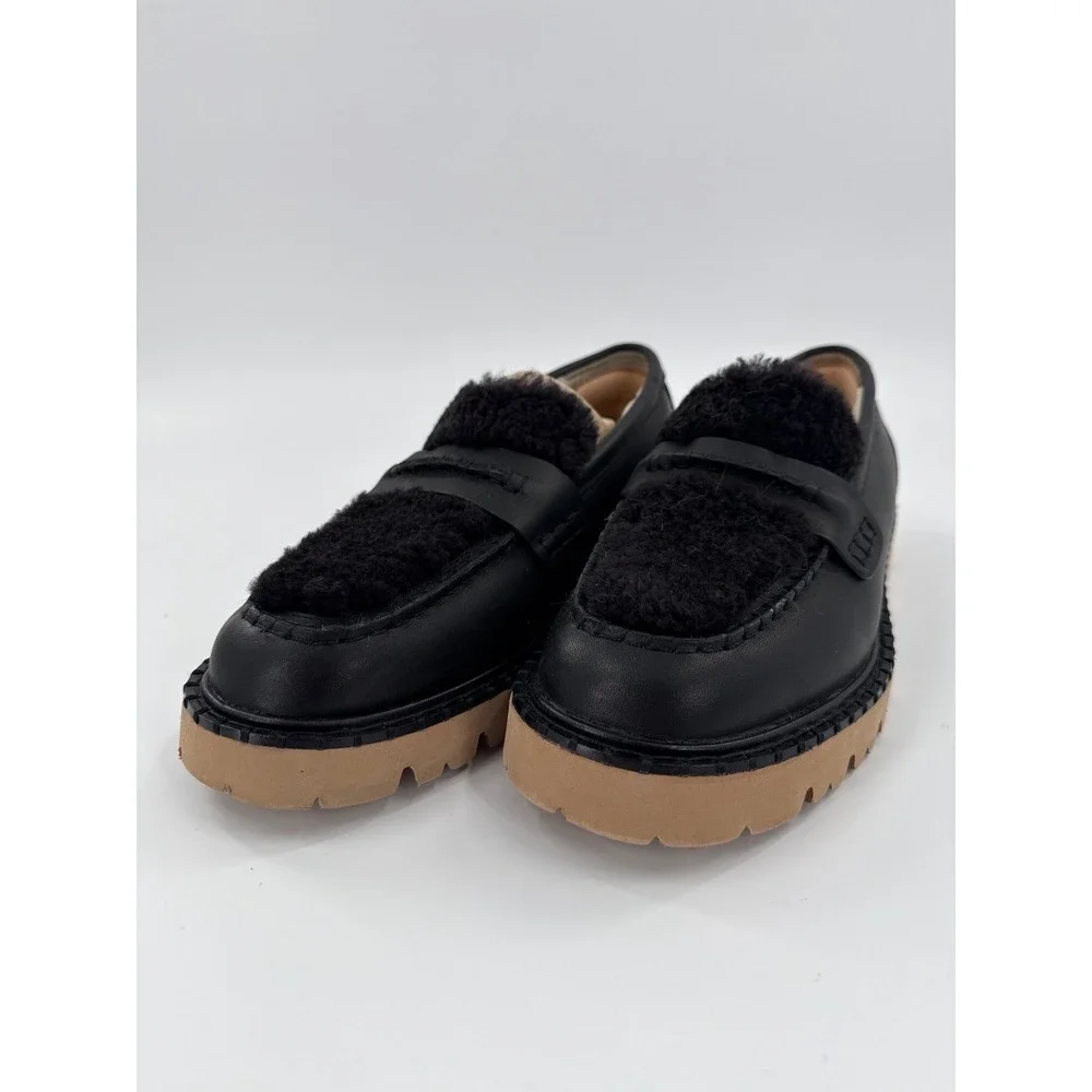 Overland Loafers Womens Margo 10 Black Sheepskin‎ Leather Penny Shoes